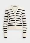 STRIPED COTTON BLEND CARDIGAN - Cardigan - mascarpone cream/navy