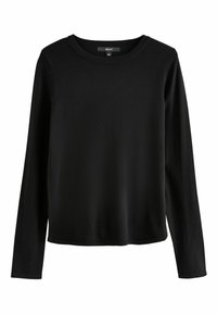 Sort langærmet top lavet af blødt materiale med rund halsudskæring, der har et lige snit og et minimalistisk design uden mønstre eller detaljer.