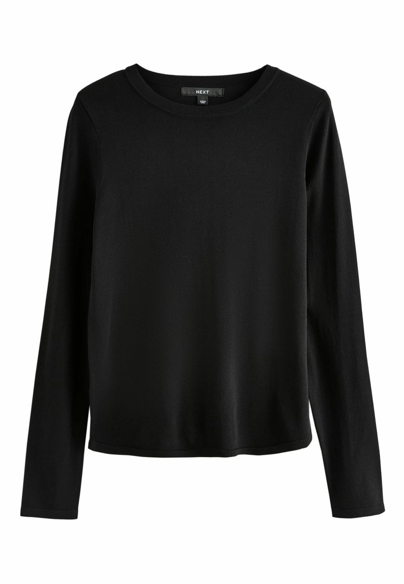 Sort langærmet top lavet af blødt materiale med rund halsudskæring, der har et lige snit og et minimalistisk design uden mønstre eller detaljer.