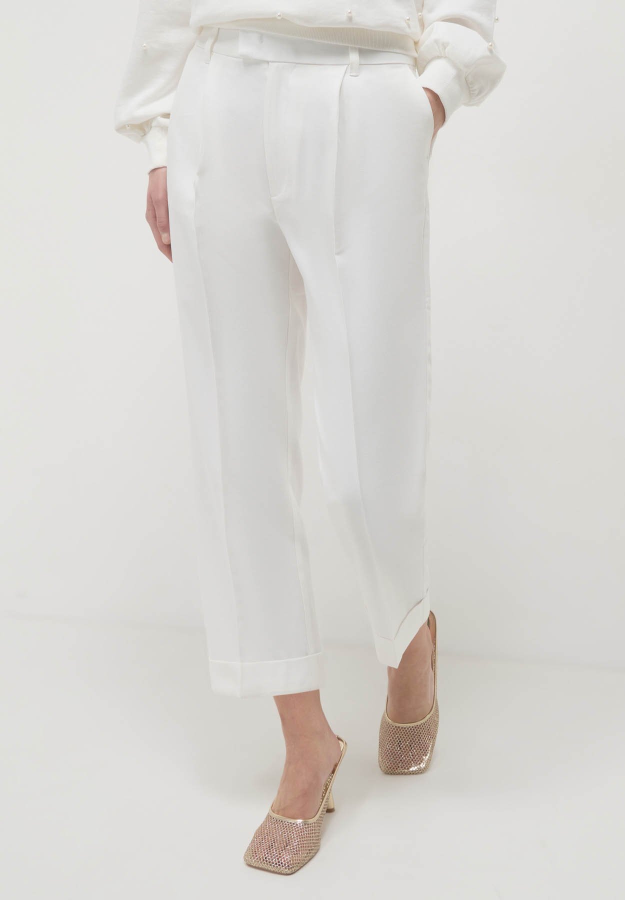Calliope PANTALONE Pantaloni bianco lana/bianco denim