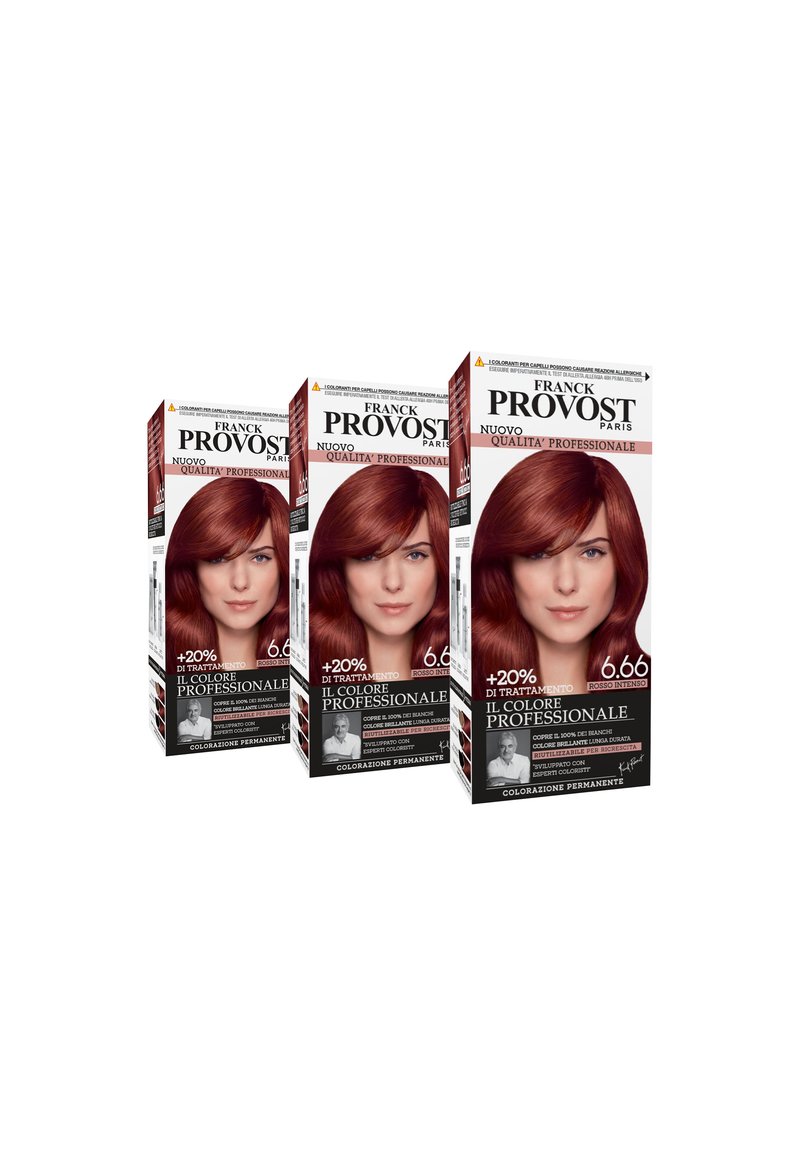 Franck Provost - FRANCK PROVOST TINTA CAPELLI COLORE PROFESSIONALE A DOMICILIO VALORIZZA RIFLESSI E BRILLANTEZZA PENNELLO DI PRECISIONE INCLUSO - 3 PACK - Tinte capelli - rosso intenso, Ingrandire