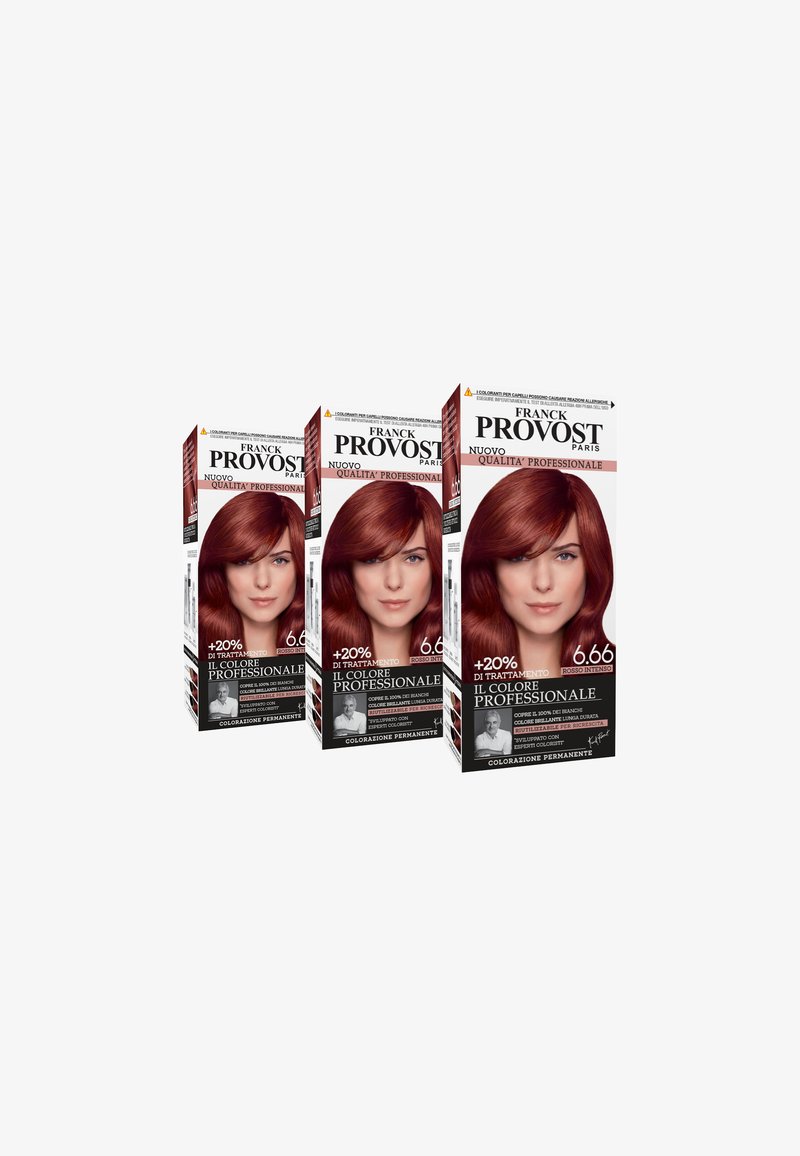 Franck Provost - FRANCK PROVOST TINTA CAPELLI COLORE PROFESSIONALE A DOMICILIO VALORIZZA RIFLESSI E BRILLANTEZZA PENNELLO DI PRECISIONE INCLUSO - 3 PACK - Tinte capelli - rosso intenso, Ingrandire