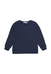 Navyblauwe sweatshirt met lange mouwen van zachte katoen, met een ronde halslijn, geribde manchetten en een rechte onderkant met minimale details.