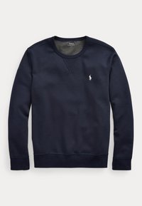 Tumesinine pika varrukaga ümara kaelusega pusa, vasakul rinnal väike valge Polo Ralph Laureni logo.