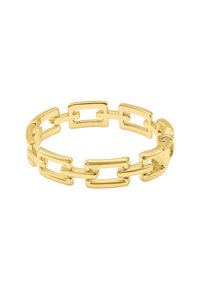Bracciale in oro con forme rettangolari collegate, finitura lucida, superficie liscia e meccanismo di chiusura sicuro.