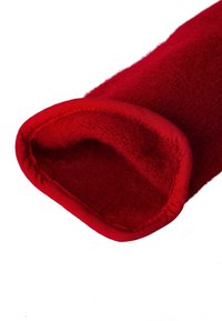 Red felt sleeve with a soft texture and a stitched fabric edge. The interior features a fuzzy finish, designed for warmth and comfort.