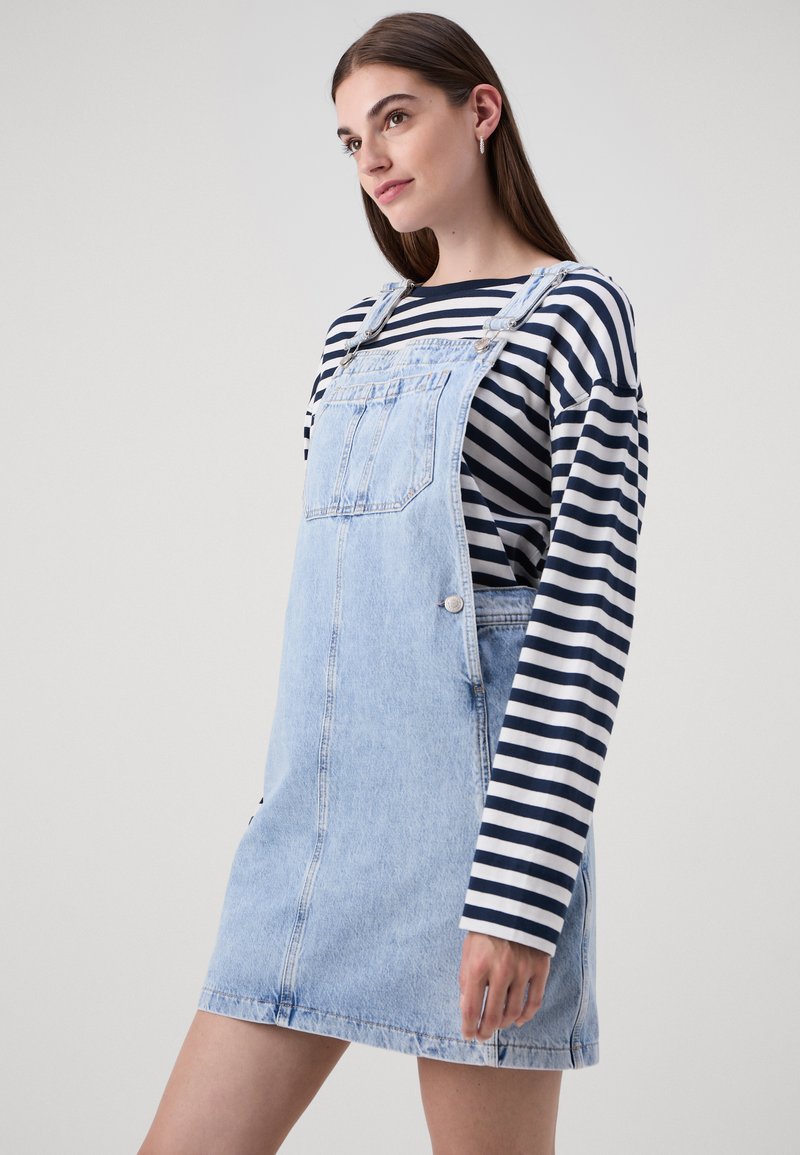 white christmas dresses Side Slit Denim Dungaree Dress in Light Wash – First Stitch main image 0
