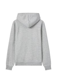 Grau Hoodie aus weichem Baumwollmix, mit einer Kapuze mit Kordelzug, langen Ärmeln und gerippten Bündchen und Saum. Die Oberfläche ist schlicht und strukturiert.