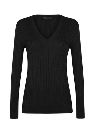 V-NECK CABLE - Strickpullover - black