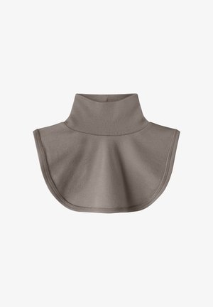 Tour de cou en tissu doux gris clair avec un large col haut et un bord inférieur évasé pour une chaleur superposée.
