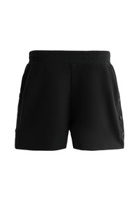 Zwarte shorts met een elastische tailleband, met zijknopen als accent. Gemaakt van een gladde stof met een effen textuur en een relaxte pasvorm.