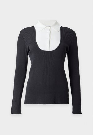 KARL LAGERFELD, CONTRAST BIB KNIT TOP - поло риза - black