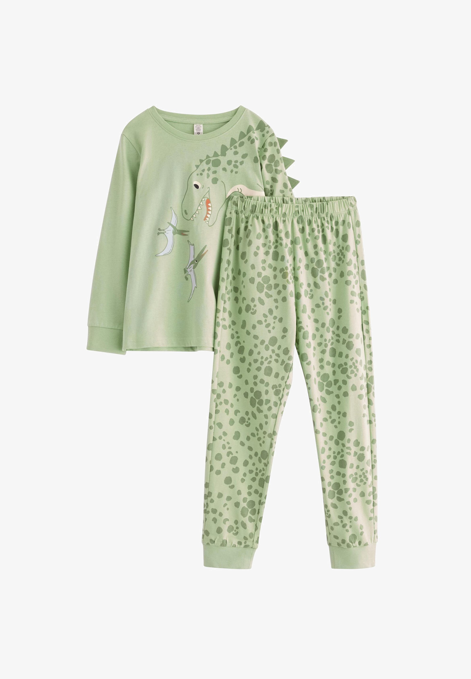 Lindex 3D DINO SET Pijama light dusty green/verde claro