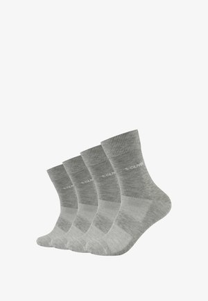 Set di quattro paia di calze di cotone grigio, con polsini a coste, texture liscia e un motivo sottile su tutto il corpo con dettagli del logo.