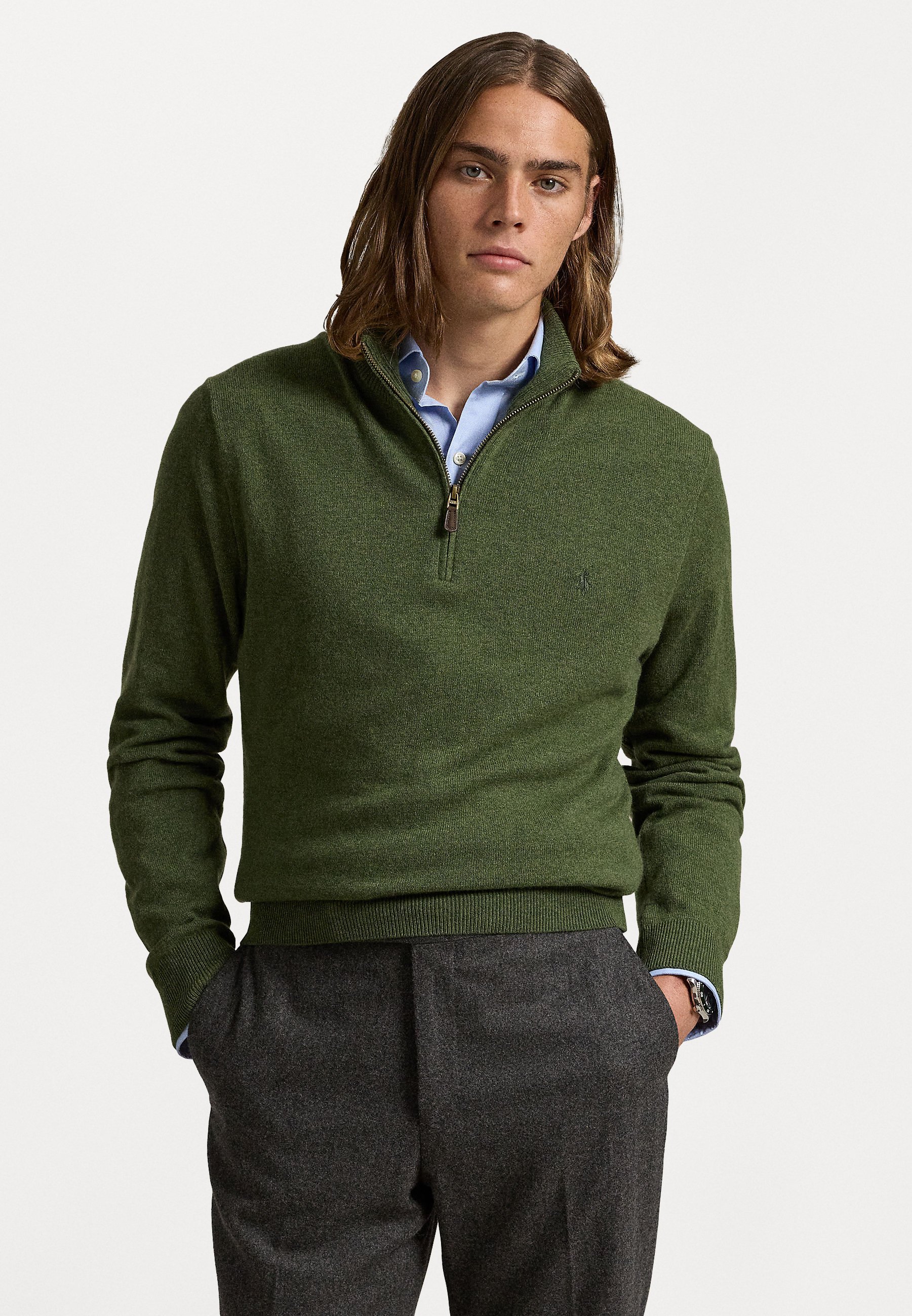 Polo Ralph Lauren WOOL QUARTER-ZIP JUMPER - Jumper - classic olive  heather/olive - Zalando.co.uk