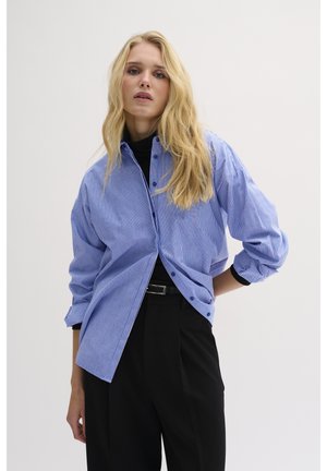 Button-down blouse - medium blue striped