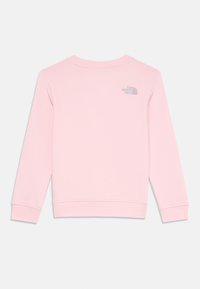 Világos rózsaszín pulóver, kerek nyakkivágással, bordázott mandzsettákkal és alsó szegéllyel. Kicsi szürke logó a hátsó felső részen. Puha, sima anyagból készült.