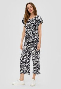 s.Oliver GEMUSTERTE WIDE LEG - Broek - navy