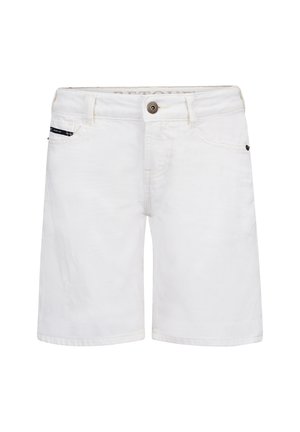 Witte katoenen shorts met een gladde textuur, vijf-pocket ontwerp, metalen knoopsluiting en klein merkenlabel op de voorkPocket.