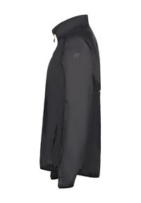Chaqueta insulated negra con alto cuello, frente con cremallera, ventilaciones laterales y un sutil acento de logo. Material suave y ligero.