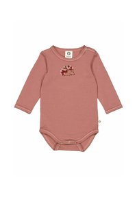 Bodysuit à manches longues pour bébé en tissu rose tendre, mettant en avant un design de hérisson avec des fleurs. Pressions en bas pour un changement de couche facile.