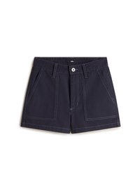 Shorts bleu marine en coton, avec des poches avant plaquées, des coutures contrastées, une fermeture à bouton et un ourlet droit.