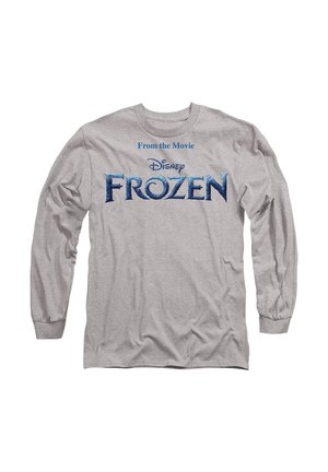 Gray long-sleeve t-shirt featuring "Disney Frozen" logo in blue text with icy texture and "From the Movie" above it.