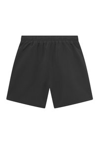 Shorts noirs avec une taille élastique, présentant un design simple et des jambes droites, fabriqués à partir d'un tissu léger et doux.