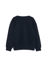 Navyblauwe sweatshirt met een ronde hals, ribgebreide manchetten en tailleband. Zachte stof met een gladde textuur en geen zichtbare patronen of accenten.