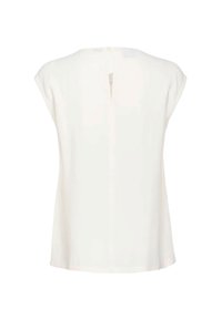 Top bianco con una vestibilità rilassata, maniche corte e dettaglio a chiave sulla schiena. Tessuto morbido con una texture delicata e orlo arrotondato.