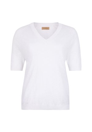Witte katoen V-hals T-shirt met korte mouwen, een relaxte pasvorm en geribbelde afwerking bij de halslijn en onderrand. Gladde textuur, minimalistisch ontwerp.