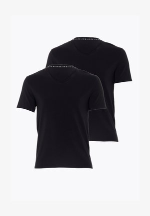 Due magliette in cotone nere a maniche corte con scollatura a V. Dettaglio notevole: logo a contrasto sul colletto.