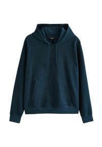 Sudadera de color verde azulado oscuro hecha de una tela suave, que presenta un bolsillo frontal, cordones y puños y dobladillo acanalados.