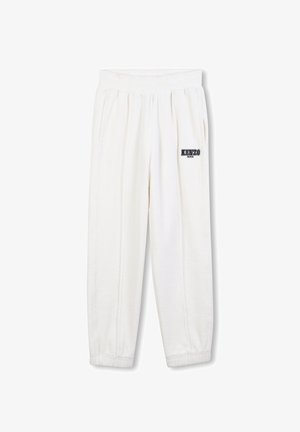 Witte sweatpants met een elastische tailleband en zijzakken, met een zwart 'KENZO PARIS' logo aan de linkerkant.