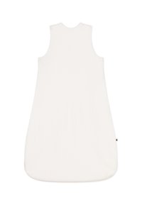 Αμάνικο υπνόσακο για μωρά σε απαλό, ραβδωτ ό λευκό ύφασμα με φαρδύ κάτω μέρος για άνεση. Λείο υλικό και στρογγυλή λαιμόκοψη.