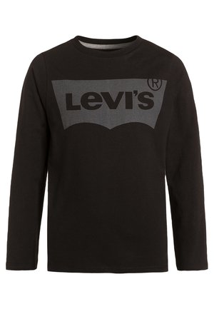 Camiseta negra de manga larga hecha de algodón con un logo gris de Levi's en el pecho en forma de vaquera registrada.