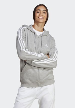 ESSENTIALS 3-STRIPES REGULAR FULL-ZIP - Vetoketjullinen college - medium grey heather/white