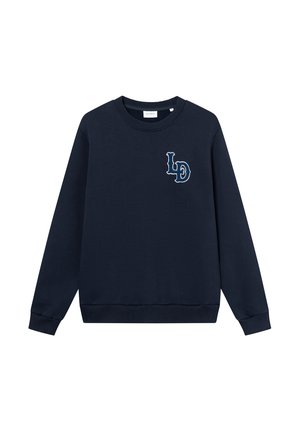Sweatshirt azul-marinho em mistura de algodão, com decote redondo, punhos e bainha canelados, apresentando o logótipo "LD" bordado no lado esquerdo do peito.