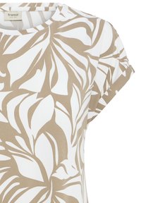 Bílá halenka s krátkým rukávem, béžovým abstraktním listovým vzorem a kulatým výstřihem od značky Fransa.
