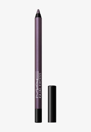 Paarse MAC Kajal Excess eyeliner potlood met zwarte dop verwijderd, met afgeronde punt, op witte achtergrond.