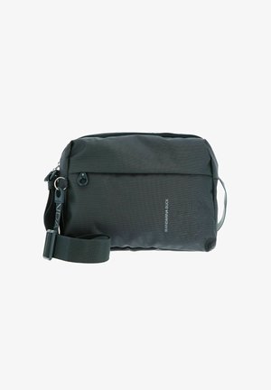 Borsa a tracolla nera in tessuto con superficie testurizzata, tracolla regolabile, compartimento con zip e branding discreto sul davanti.