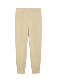 Beige-huopa-sweatpantsit, joissa on joustava vyötärö ja istuvat hihnat. Valmistettu pehmeästä kankaasta, jossa on sileä rakenne, suunniteltu mukavuuden vuoksi.