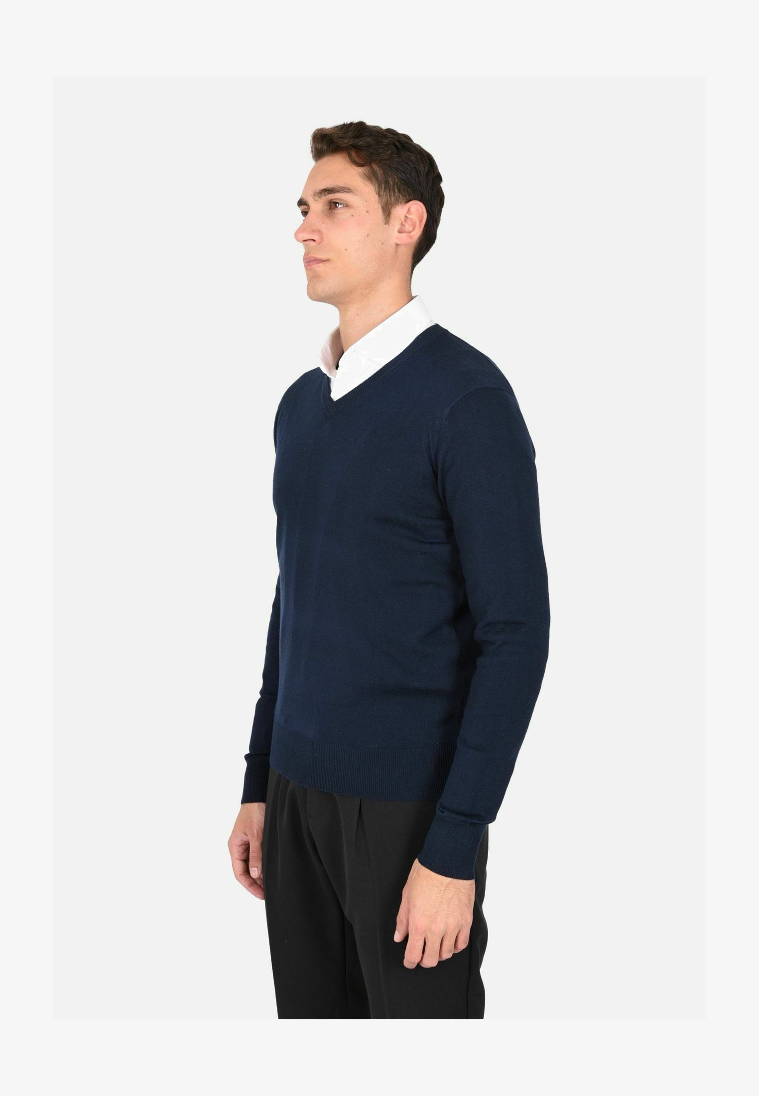 Brooklyn - Confezione 2 Maglioni Uomo Con Scollo A V, Maniche Lunghe, Colori Blu Navy E Nero, Taglia L, Casual Elegante