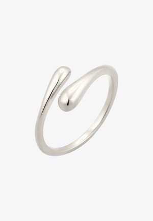 Sølvring med et glat, buet design. Den har to dråbeformede ender, der skaber et minimalistisk udseende.