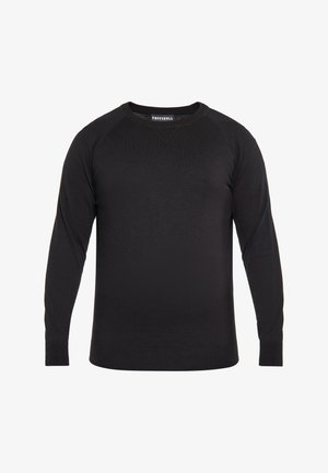 Zwarte langemouwen crewneck sweatshirt met geribbelde manchetten en zoom. Zachte stof met een gladde textuur; heeft een subtiele logo-tag binnenin de kraag.