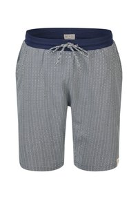 Plavky s námořnickým a bílým cik-cak vzorem, elastickým pasem, stahovací šňůrkou a plochými švy.