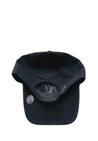 Black baseball cap with a curved brim, cotton fabric, and stitched interior detailing. Includes a circular logo tag on the side.
