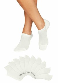White ankle socks made of mesh and cotton blend, featuring a low cut design. Eight pairs are displayed, revealing a smooth texture.