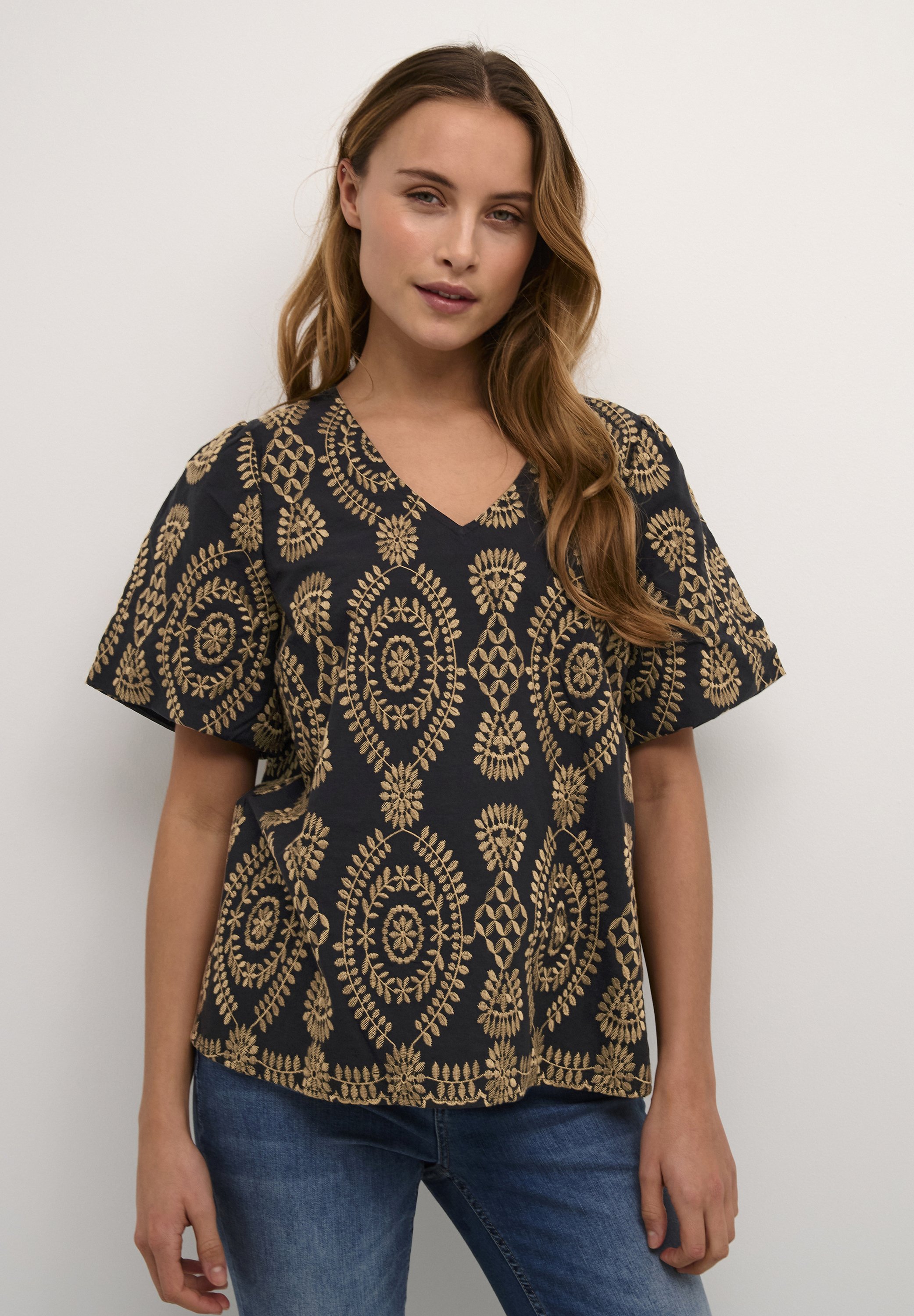 売れ筋商品|||カフェ シャツ レディース トップス Blouse - black/chalk/rose fan print カフェ レディース シャツ トップス Blouse - black/chalk/rose