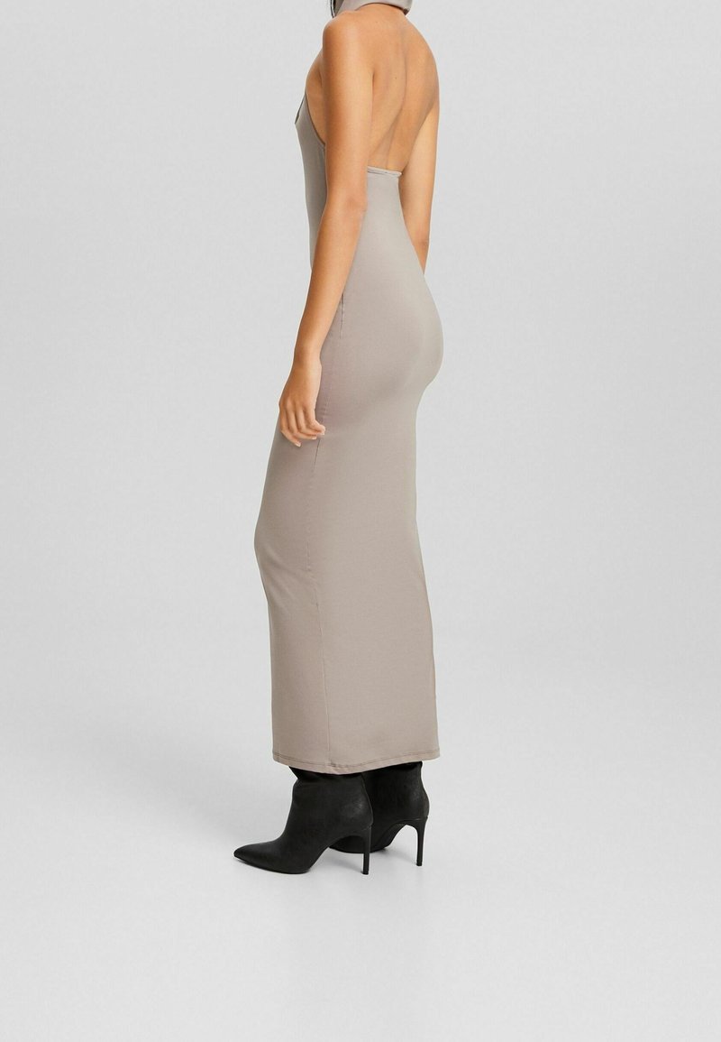 princess polly baby blue dress Bershka Thin Strap Bow Detail Bodycon Maxi Dress in Pink